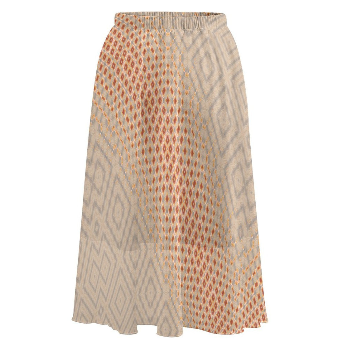 Layered Chiffon Skirt Apricot Hollyhocks Taupe Plaid