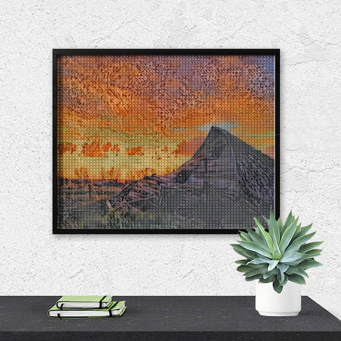 Design Diamond Painting 20"×16"(Horizontal) Fallen Barn at Sunset
