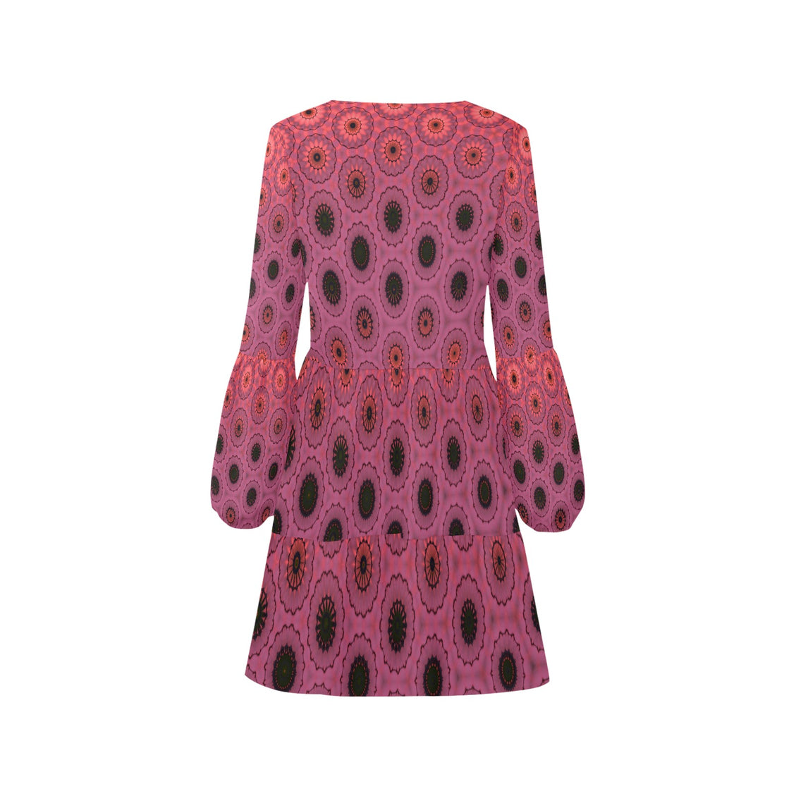 V Neck Flowy Dress Leaves in Sunset