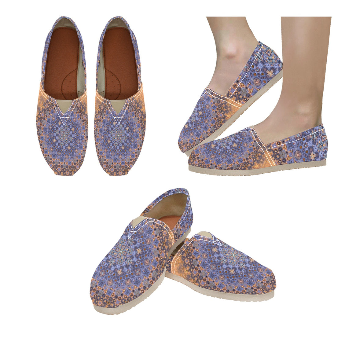 Espadrilles Canvas Pheasant Feathers Orange Blue Mandela Boho