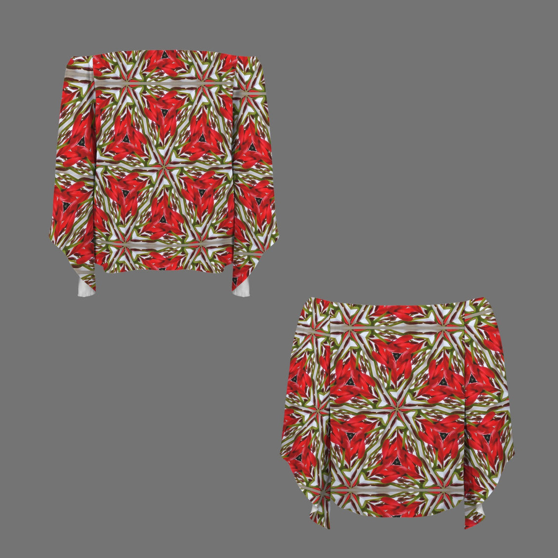 Trumpet Sleeve Blouse Tropical Red Flower