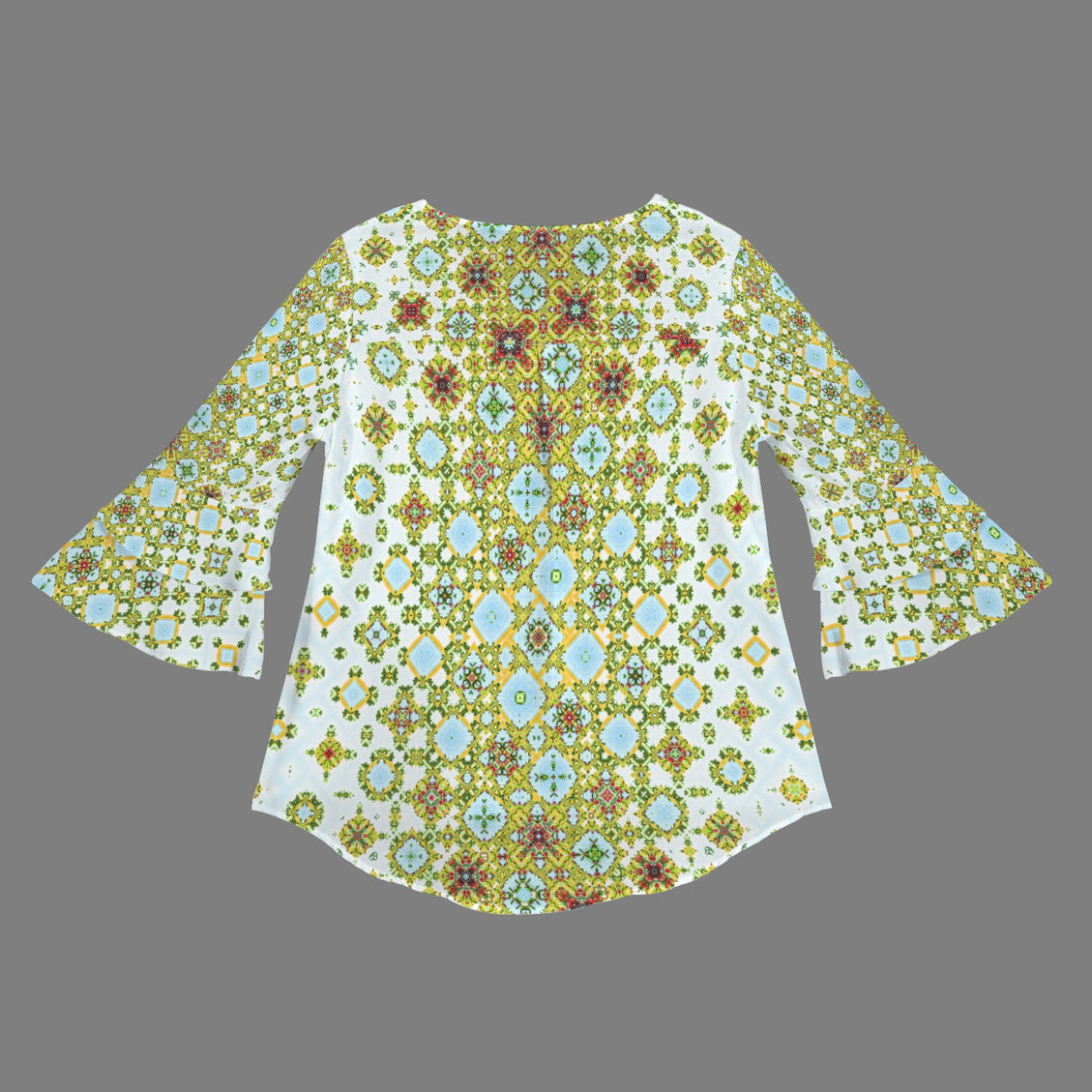 Layered Flare Sleeve Blouse Buffalo Berries Green Red Blue