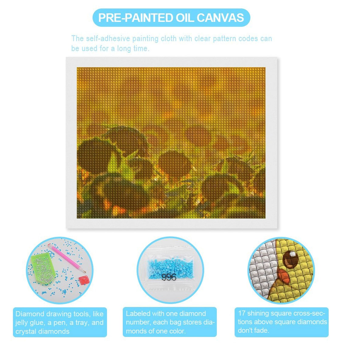 Design Diamond Painting 20"×16"(Horizontal) Golden Sunset Sunflowers