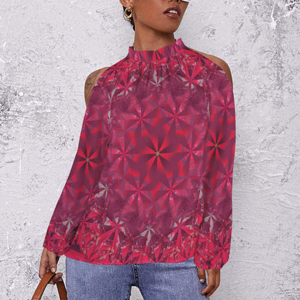 Long Slit Sleeve Blouse Red Hollyhocks Windmill