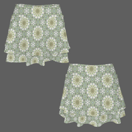 Ruffled Pocket Sports Skirt Green Yellow Carnival Tile