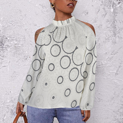 Long Slit Sleeve Blouse Ivory Black LInes