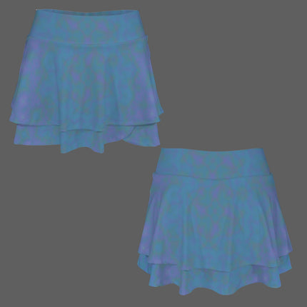 Ruffled Pocket Sports Skirt Blue and Green Watercolor