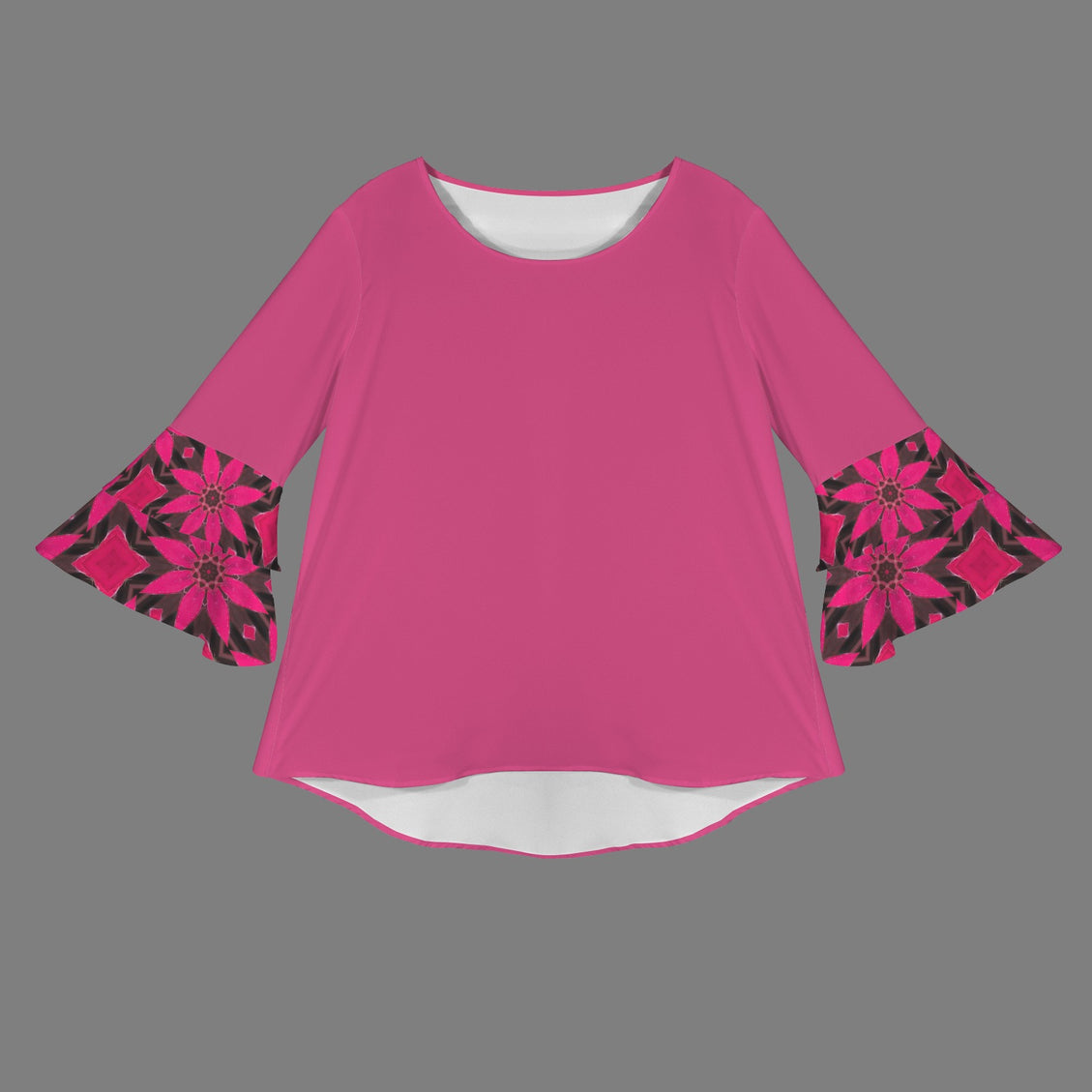 Layered Flare Sleeve Blouse Fuchsia Red Leaves