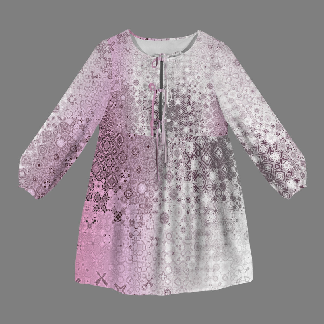 Long Sleeve Tie Front Tunic Pink Glass Ombre