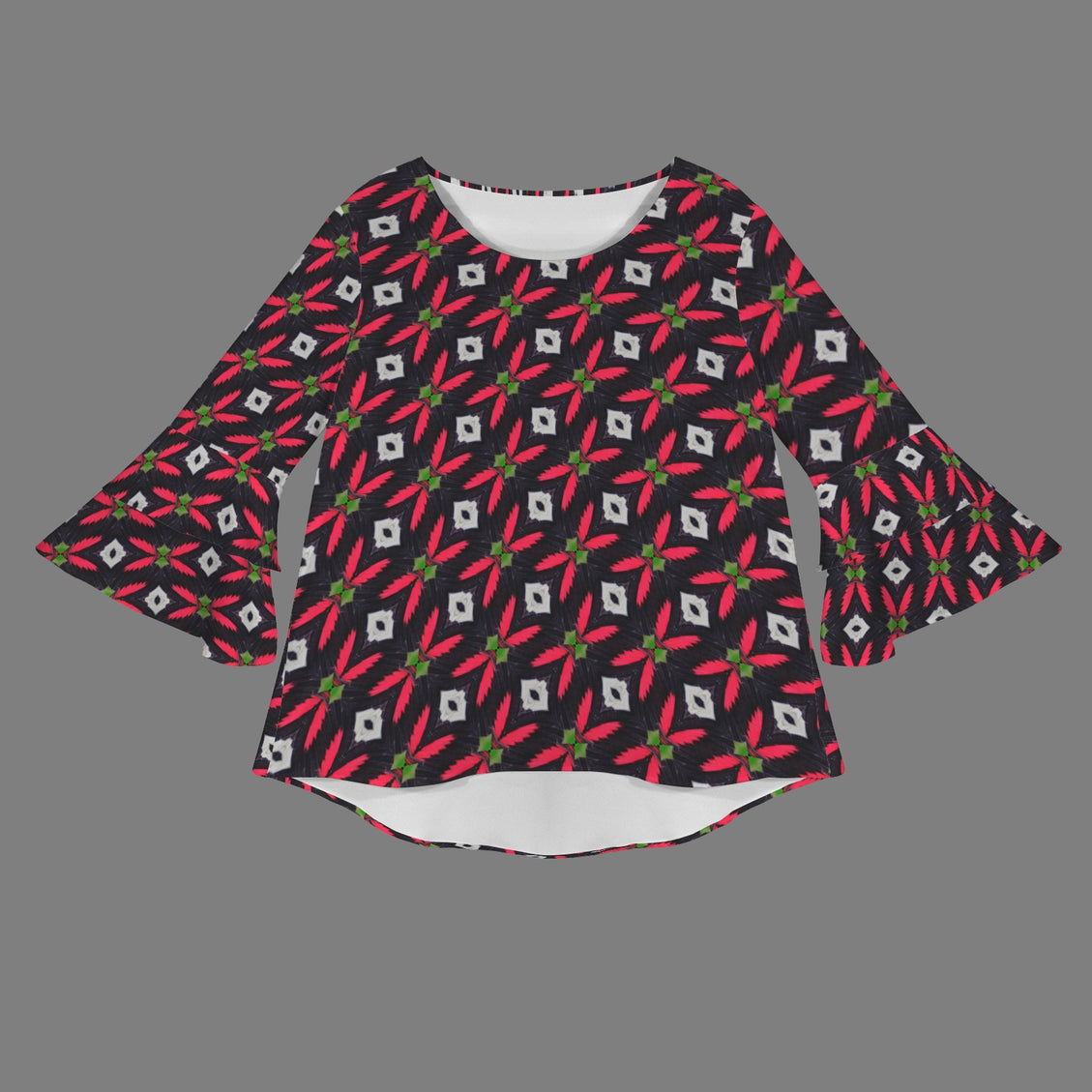 Flare Sleeve Blouse Butterfly Red and Black