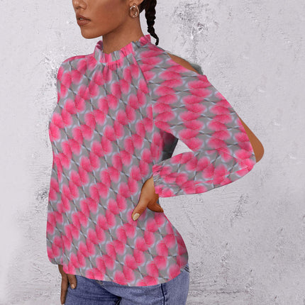 Long Slit Sleeve Blouse Bright Pink Butterfly Balm