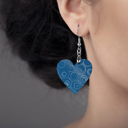 Wooden Heart Earrings Blue Truck