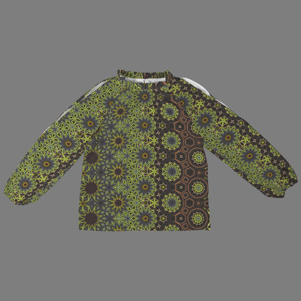 Long Slit Sleeve Blouse Green Brown Geometric