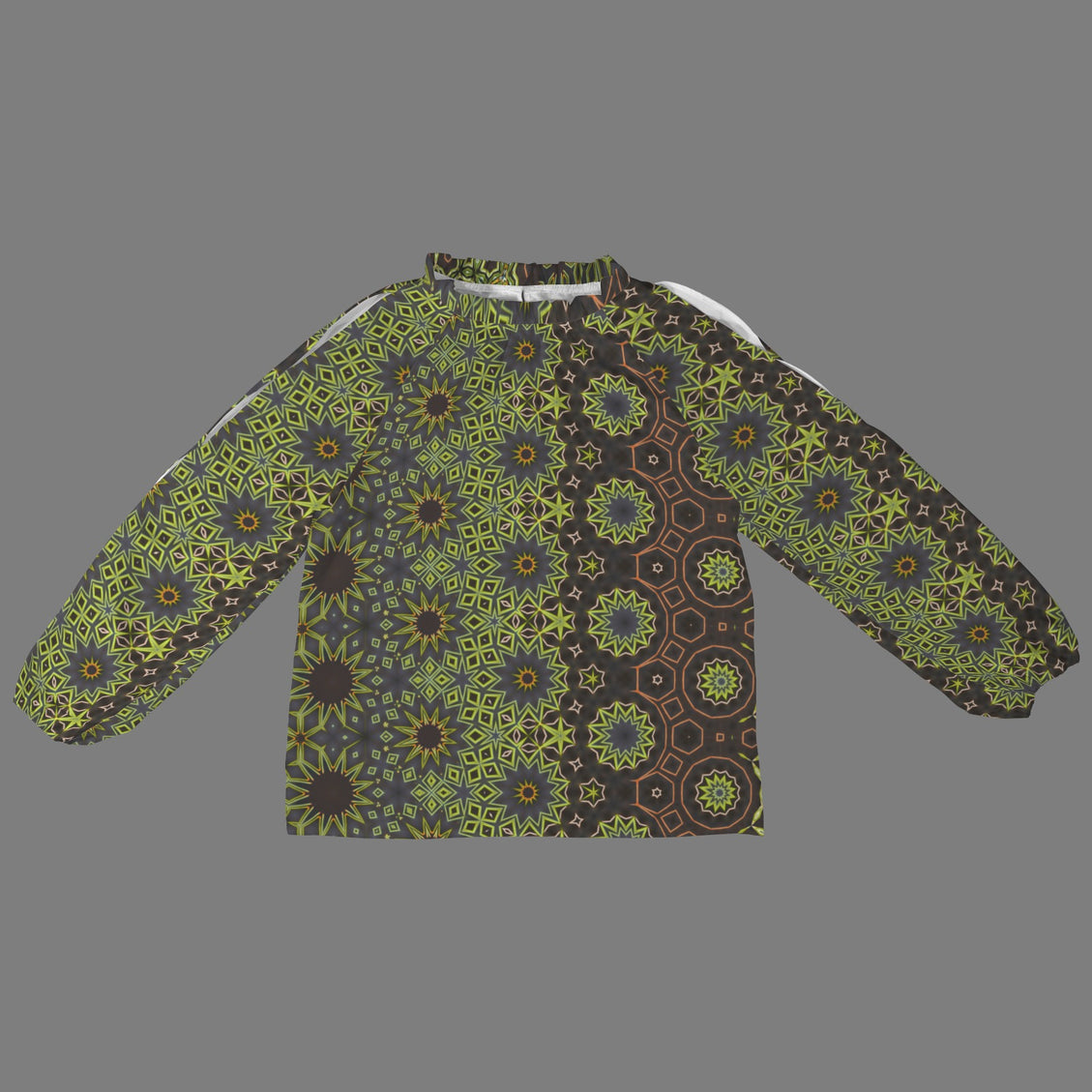 Long Slit Sleeve Blouse Green Brown Geometric