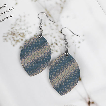 Wooden Oval Earrings Badlands Blue Taupe