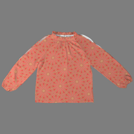 Long Slit Sleeve Blouse Orange Flower
