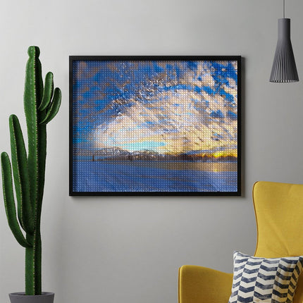 Design Diamond Painting 20"×16"(Horizontal) Sunset on the Missouri River Train Bridge