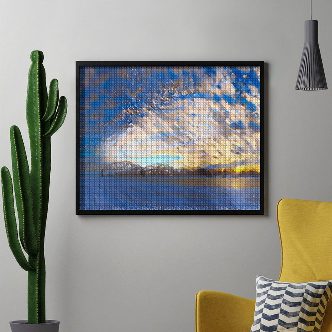 Design Diamond Painting 20"×16"(Horizontal) Sunset on the Missouri River Train Bridge