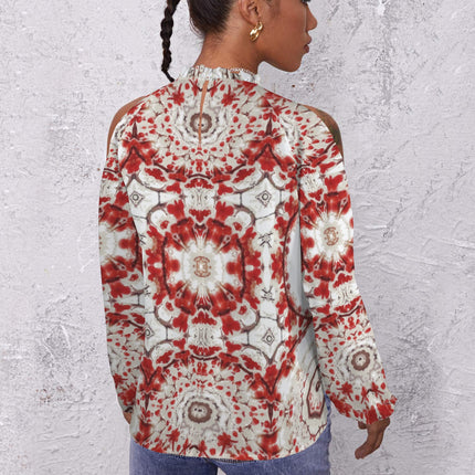 Long Slit Sleeve Blouse Red White Buffalo Berries