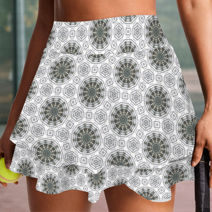 Ruffled Pocket Sports Skirt Gray and White Carnival Tile