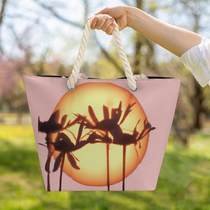 Hemp Rope Tote Bag Asters Sunset Pink