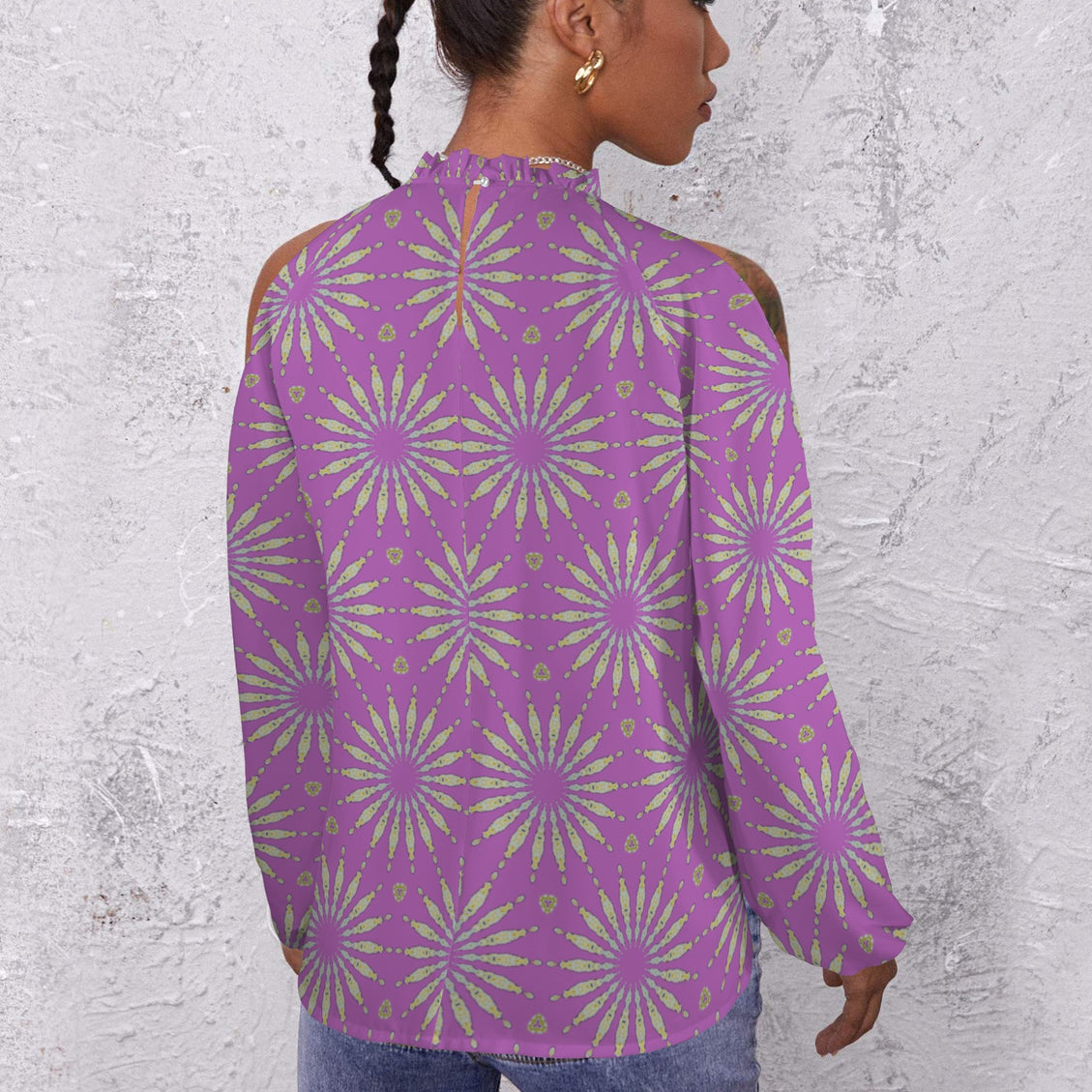 Long Slit Sleeve Blouse Lavendar Sunflower