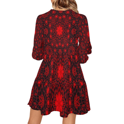 V Neck Flowy Dress Red and Black Mandela