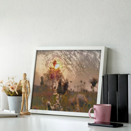 Design Diamond Painting 20"×16"(Horizontal) Sunset on a Gravel Road Wildflowers