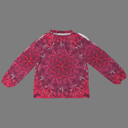 Long Slit Sleeve Blouse Red Hollyhocks Windmill