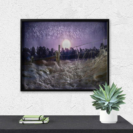 Design Diamond Painting 20"×16"(Horizontal) Frosty Moonrise