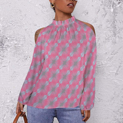 Long Slit Sleeve Blouse Pink Butterfly Balm