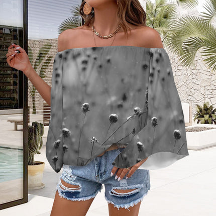 Trumpet Sleeve Blouse Black White and Gray Frosty Weeds