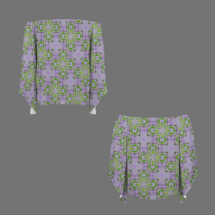 Trumpet Sleeve Blouse Lavendar Flower