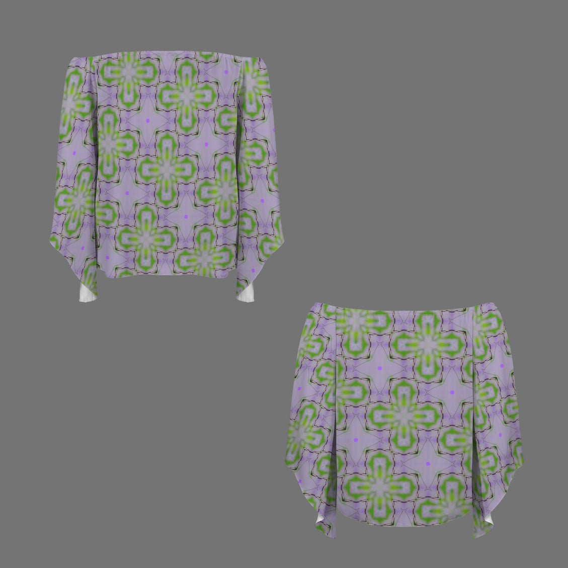 Trumpet Sleeve Blouse Lavendar Flower