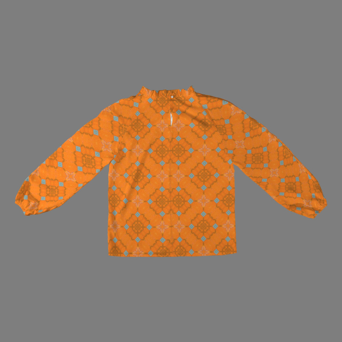 Long Slit Sleeve Blouse Orange and Blue Butterfly