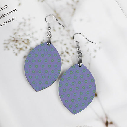 Wooden Oval Earrings Blue Purple Green Watercolor