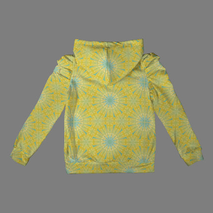 Puff Sleeve Hoodie Chartreuse and Blue Geometric