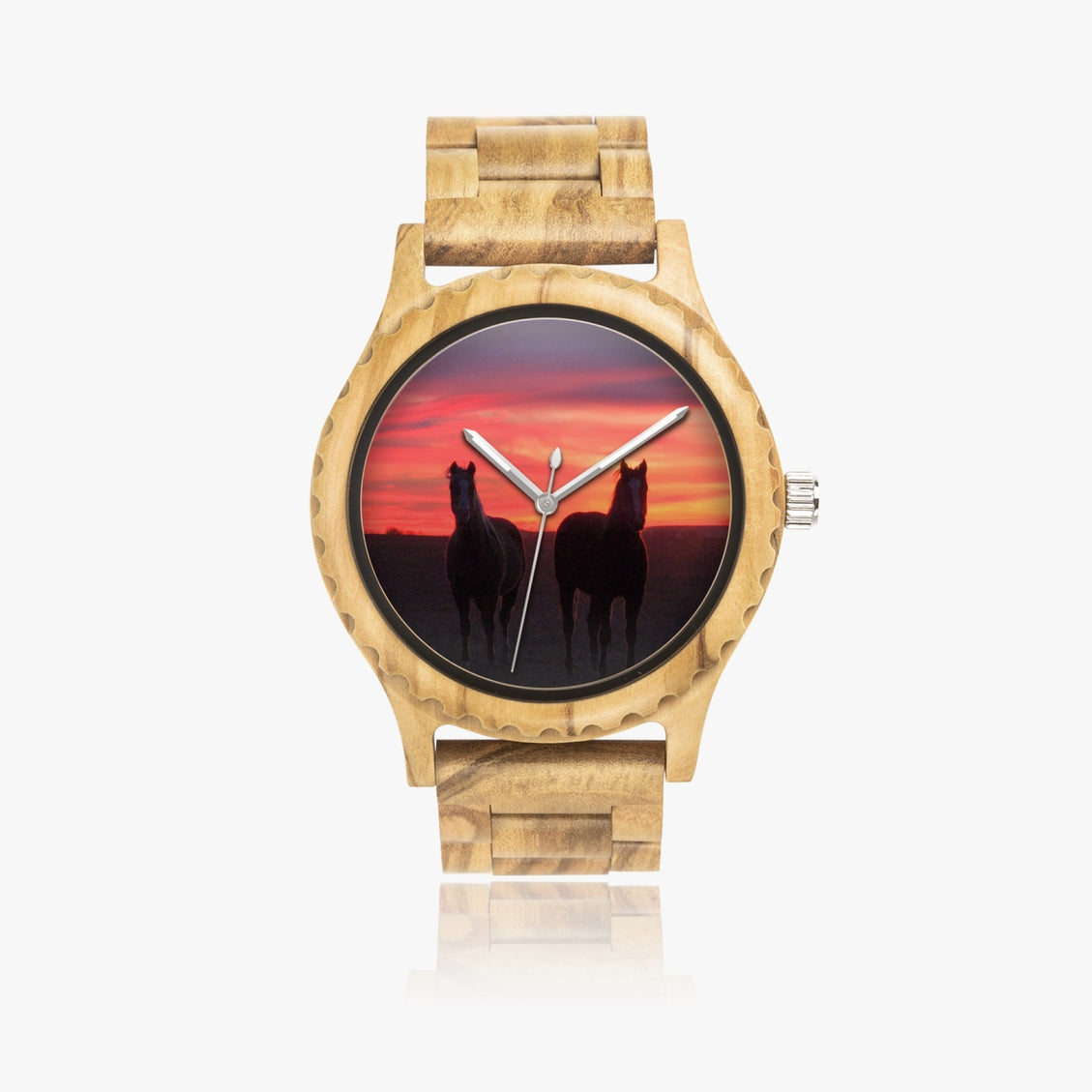 Wooden Watch Italian Olive Horses Sunrise 9 Mile Road