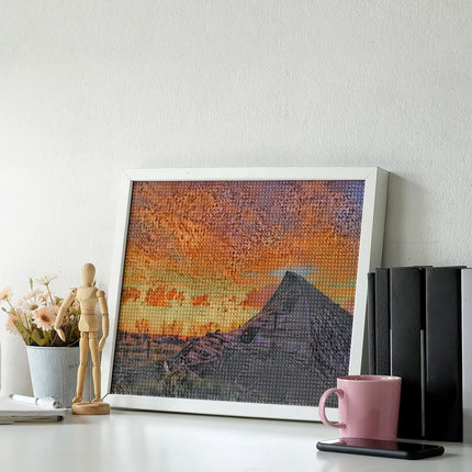 Design Diamond Painting 20"×16"(Horizontal) Fallen Barn at Sunset
