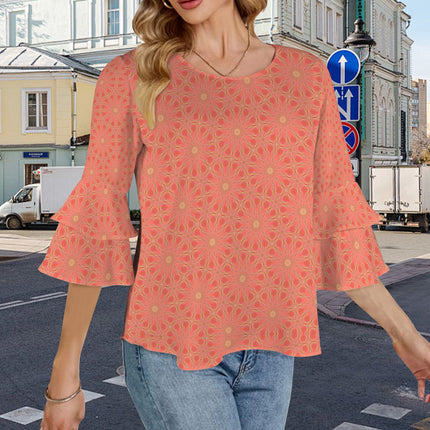 Flare Sleeve Blouse Tangerine and Yellow Wildflowers