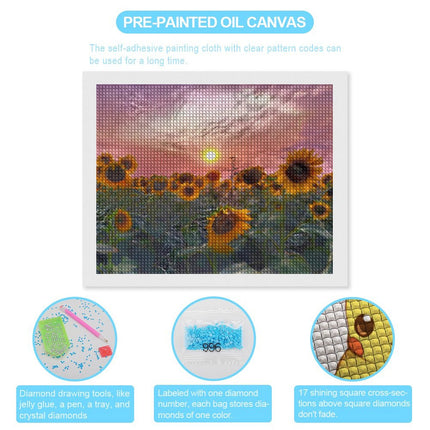 Design Diamond Painting 20"×16"(Horizontal) Sunflowers in Pink Sunset II