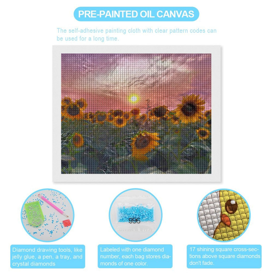 Design Diamond Painting 20"×16"(Horizontal) Sunflowers in Pink Sunset II