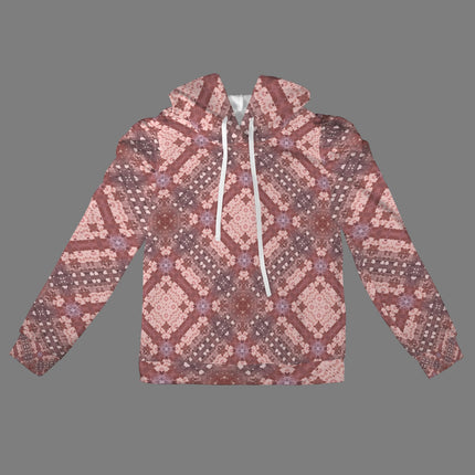Puff Sleeve Hoodie Pink Burgundy Tartan Plaid
