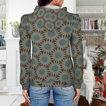 Puff Sleeve Hoodie Sunflowers Green