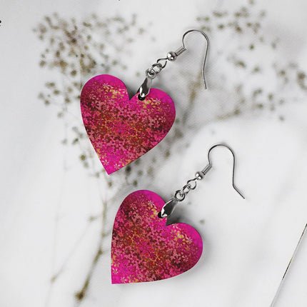 Wooden Heart Earrings Orchids