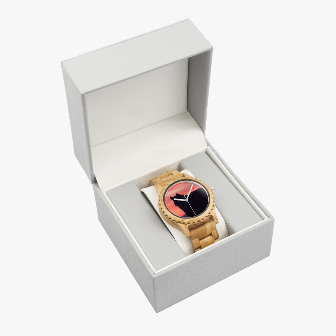 Wooden Watch Italian Olive Horse Sunrise Orange