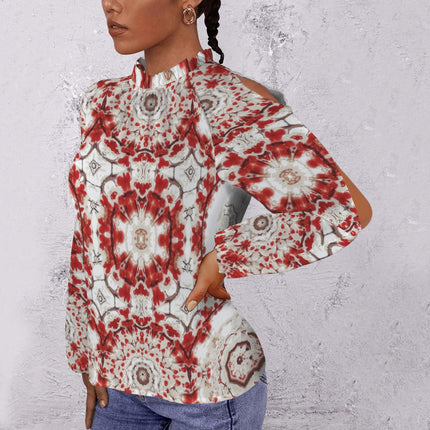 Long Slit Sleeve Blouse Red White Buffalo Berries