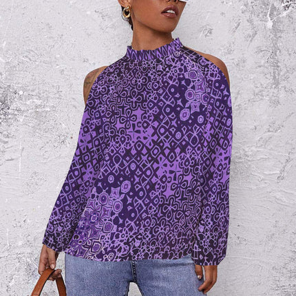 Long Slit Sleeve Blouse Purple Black Abstract