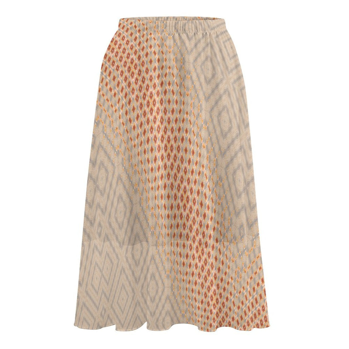 Layered Chiffon Skirt Apricot Hollyhocks Taupe Plaid