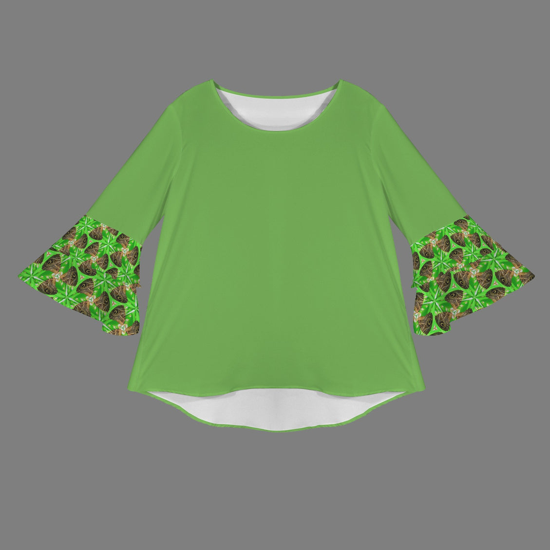 Flare Sleeve Blouse Butterfly with Green